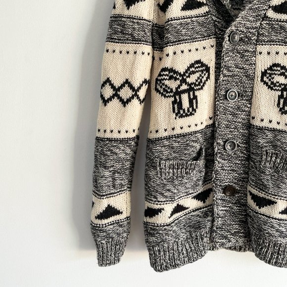 Aritzia TNA Black & White 100% Lambswool Knit Cardigan Shawl Collar Sweater Sz M - Picture 2 of 10